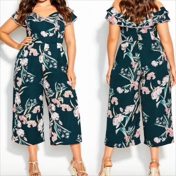 CITY CHIC‎ Jade off shoulder floral Fresh Field Jumpsuit - Picture 1 of 6